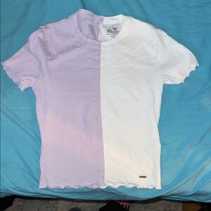 Hollister Purple and White Split Tee
